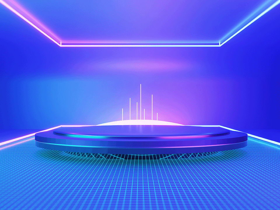 LEDライトが点灯している青い部屋の写真